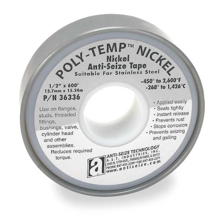 Antiseize Tape, 3/4 In. W, 600 In. L MPN:36351