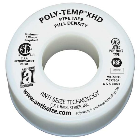 Thread Sealant Tape, 1/2 In. W, 260 In. L MPN:46230