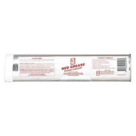 Bearing Grease, 14 oz, Cartridge, NLGI 2 Base, 250 Degrees F Max Op Temp, Red MPN:24614