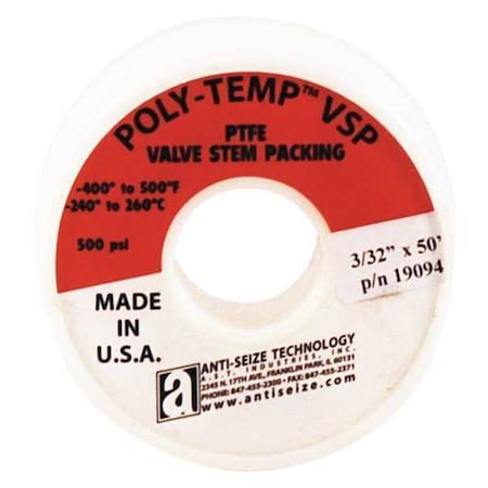 PTFE Valve Stem Packing, 3/32