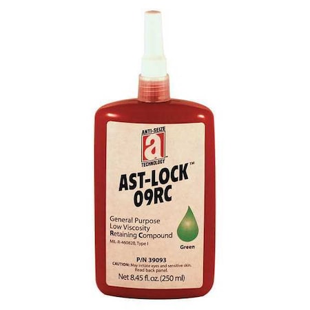 Retaining Compound, 09RC Series, Green, Liquid, 250mL, Bottle MPN:39093