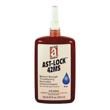 Threadlocker, ANTI-SEIZE TECHNOLOGY 42MS, Blue, Medium, Liquid, 8.45 fl oz, Bottle MPN:39423