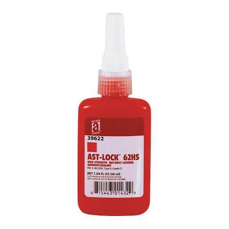 Threadlocker, ANTI-SEIZE TECHNOLOGY 62HS, Red, High, Liquid, 1.69 fl oz, Bottle MPN:39622