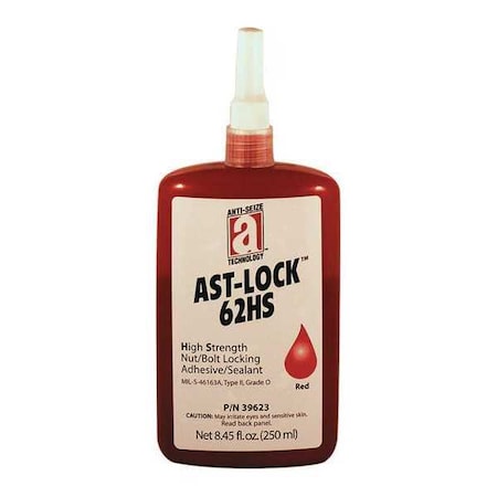 Threadlocker, ANTI-SEIZE TECHNOLOGY 62HS, Red, High, Liquid, 8.45 fl oz, Bottle MPN:39623