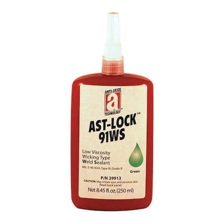 Weld Sealant, 91WS Series, Green, Liquid, Low Viscosity, High-Temperature Resistant, 250 mL Bottle MPN:39803