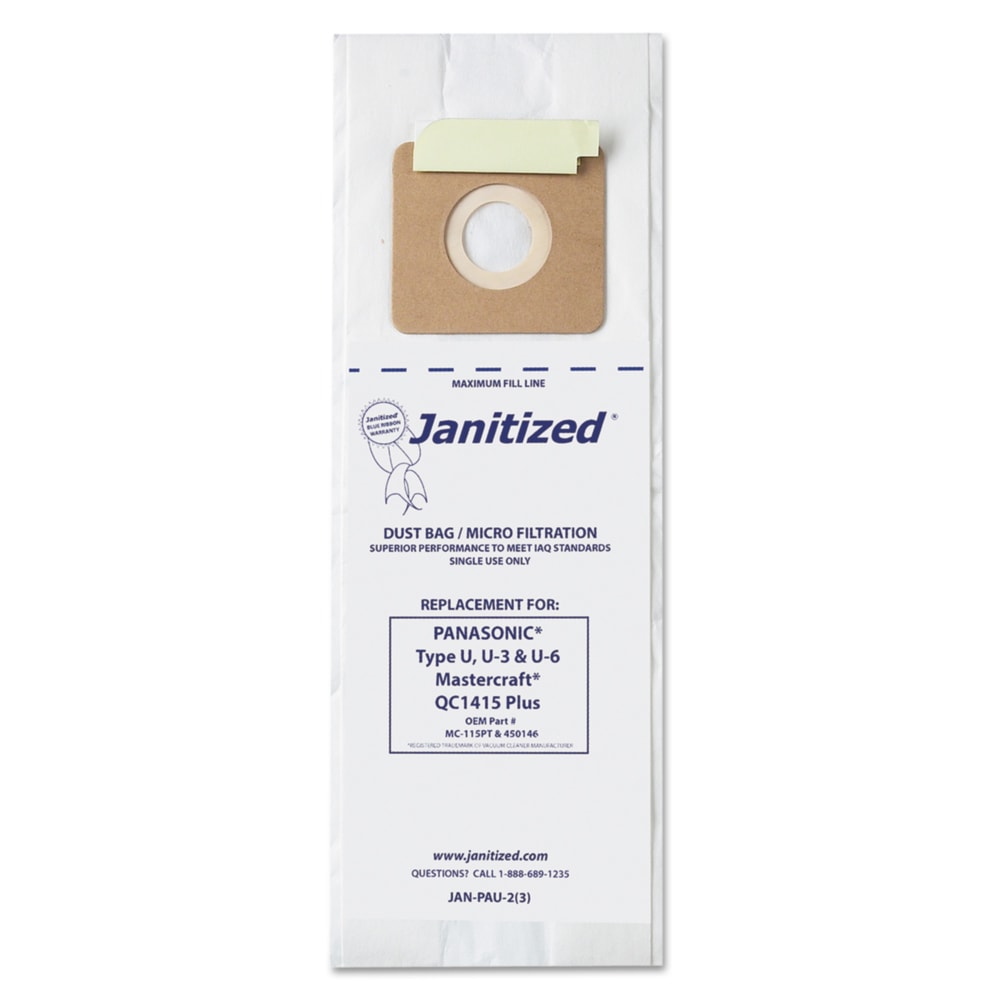 Janitized Vacuum Filter Bags for Panasonic Upright Type U Vacuums, White, Pack Of 36 Bags MPN:APC JAN-PAU-2(3)