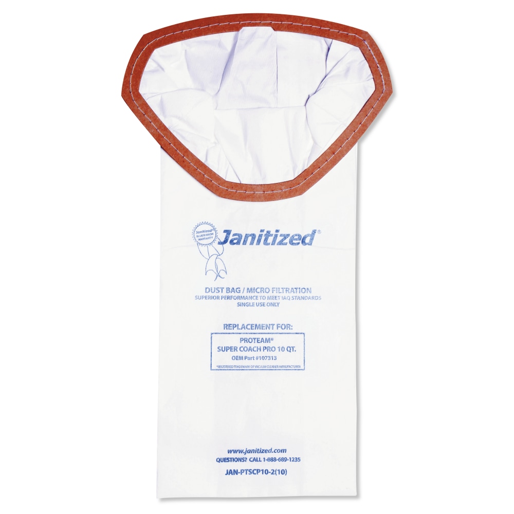 Janitized ProTeam Super Coach Pro 10 Vacuum Filter Bags, 10 Qt, White, Pack Of 100 Bags MPN:APC JANPTSCP102