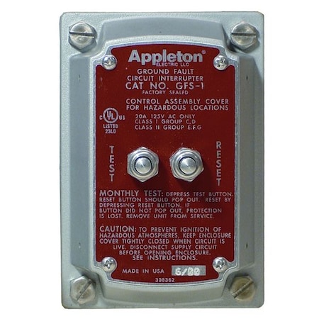 20A Hazardous Location GFCI Cover 120/240VAC MPN:GFS1