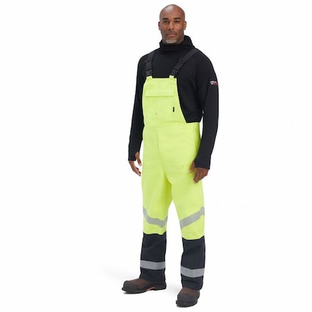 FR HI-VIS WATERPROOF BIB, 32% Cotton, 50% Modacrylic, 8% Polyarylate, 9% Nylon, Fabric, Yellow MPN:10041079