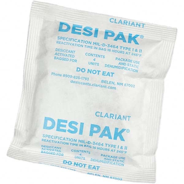 Desiccant Packets; Material: Clay ; Packet Size: 4 oz ; Container Type: Drum ; Area Protected: 3.33ft³ ; Number of Packs per Container: 500 ; UNSPSC Code: 41123003 MPN:D4UCT-D - Pkg Qty 500