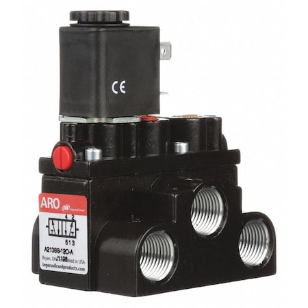 Solenoid Air Control Valve, Alpha, Four-Way / Two-Position, 120V AC, 3/8 in Female NPT, 150 psi MPN:A213SS-120-A