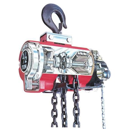 Air Chain Hoist, 7756E Series, 1, 100 lb Capacity, Hook Mounted, 10 ft Lift, Pull Chain MPN:7756E-1C10-C6S