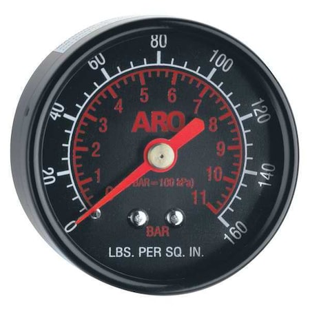 Pressure Gauge, 0 to 160 psi, 2 in Dial, 1/8 in NPT, Center Back Location, Plastic Case Material MPN:104500