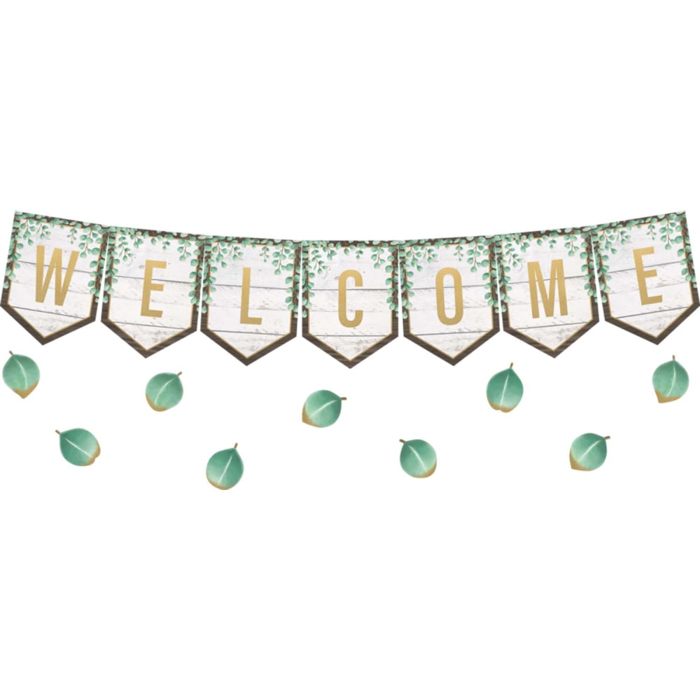 Teacher Created Resources Eucalyptus Pennants Welcome Bulletin Board Set, Multicolor, Set Of 53 Pieces MPN:TCR8472
