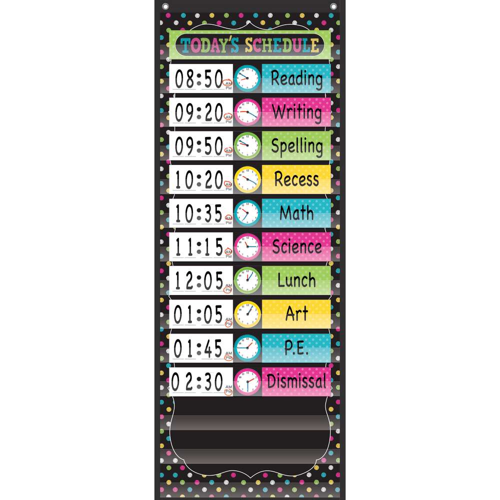 Teacher Created Resources Chalkboard Brights 14-Pocket Daily Schedule Pocket Chart, 13in x 34in, Black MPN:TCR20752