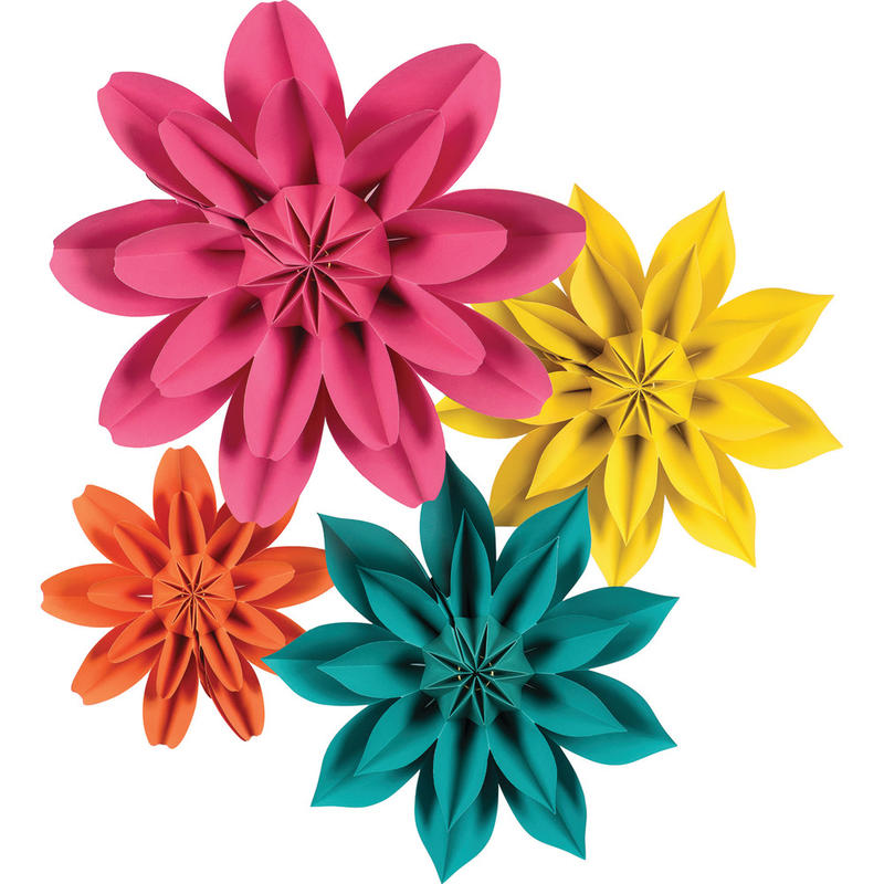 Teacher Created Resources Paper Flowers, Beautiful Brights, Pack Of 4 Paper Flowers MPN:TCR8545