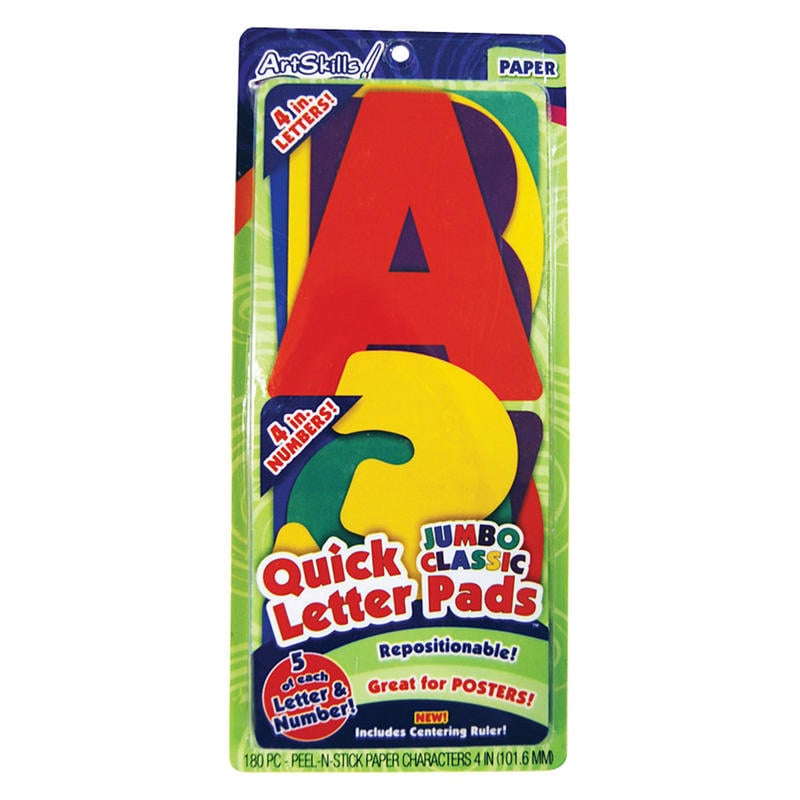 ArtSkills Quick Letters, 4in, Assorted Classic Colors, Pack Of 180 (Min Order Qty 12) MPN:PA-1454