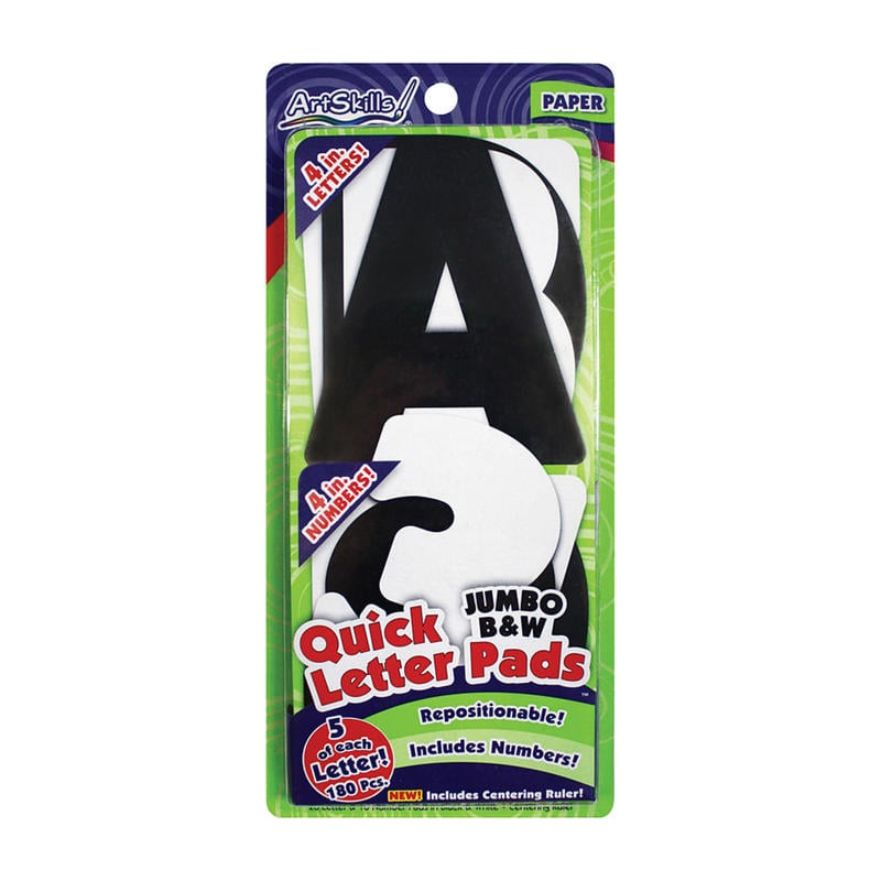 ArtSkills Quick Letters, 4in, Black/White, Pack Of 180 (Min Order Qty 10) MPN:PA-1468