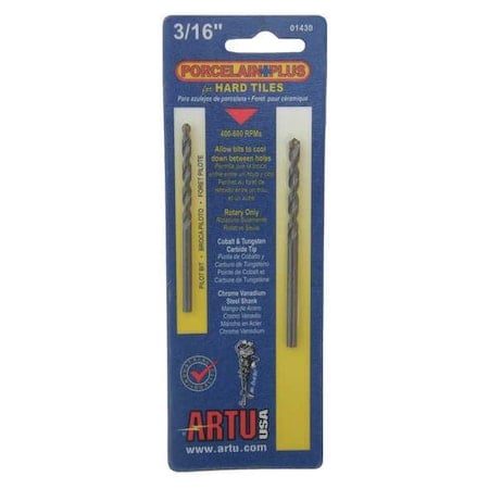 Porcelain Tile Drill Bit, 3/16 In MPN:01430