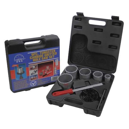 Hole Saw Set, Tungsten Carbide Grit, 9 pcs MPN:02955