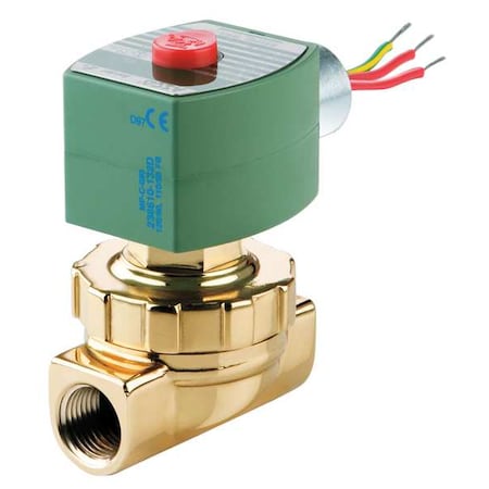 Solenoid Valve, 2-Way, 2-Position, Normally Closed, 3/8 in Pipe Size, 120V AC, Compact, Brass, PTFE MPN:8263H305