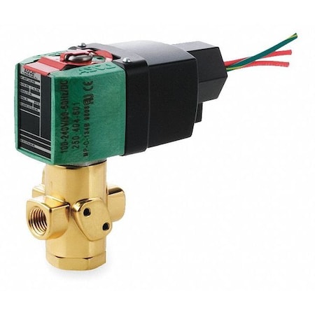Solenoid Valve, 3-Way, 2-Position, Configurable, 1/4 in Pipe Size, 100/240V AC, Direct Mount, Brass MPN:8320R174 100-240