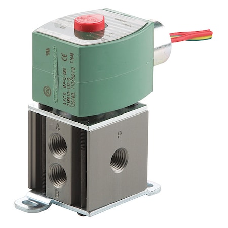 Solenoid Valve, 4-Way, 2-Position, 1/4 in Pipe Size, 120V AC, Inline Single, Aluminum, PE MPN:8340G001