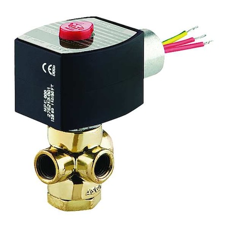 Solenoid Valve, 3-Way, 2-Position, Normally Closed, 1/4 in Pipe Size, 120V AC, Direct Mount, Brass MPN:EF8320G182