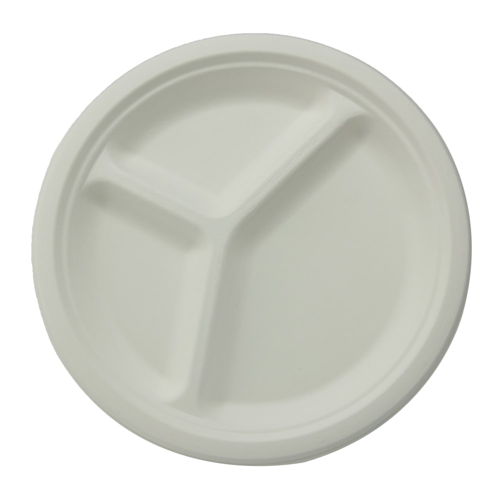 StalkMarket Round Plates, 3 Compartment, 10in, White, Pack Of 500 Plates MPN:P007