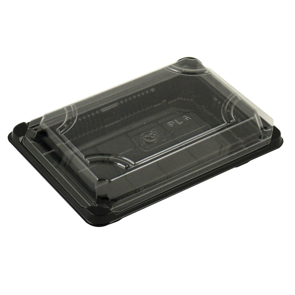 StalkMarket Compostable Food Trays, With Lids, 7in x 4 7/8in x 1 3/4in, Clear Lids/Black Trays, Pack of 300 MPN:PLA-ST02