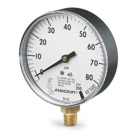 Pressure Gauge, 0 to 80 psi, 1/4 in MNPT, Plastic, Black MPN:35 1005P XUL 02L 80#