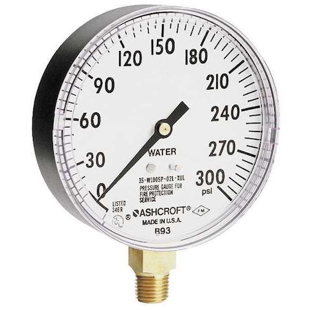 Pressure Gauge, 0 to 300 psi, 1/4 in MNPT, Plastic, Black MPN:35W1005PH02LXULZG300#-8382