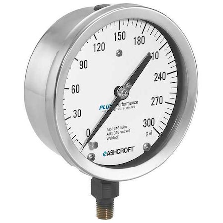 Industrial Pressure Gauge, 0 to 400 psi, 4 1/2 in Dial, 1/4 in NPT, Bottom Location MPN:1009S