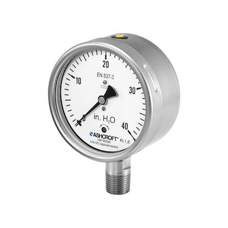 Low Pressure Gauge, 0 to 4 psi, 100 mm Dial, 1/2 in NPT, Lower Location MPN:10N5500SL04L4#