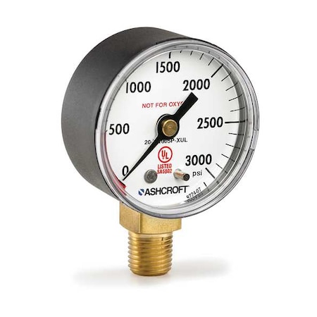 Pressure Gauge, 2 in Dial, 1/4 in MNPT, Right Side Location, ABS Case Material MPN:20W1005PH 02D XULZG 3000#