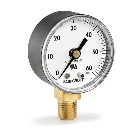 Pressure Gauge, 2 in Dial, 1/4 in MNPT, Bottom Location, ABS Case Material MPN:20W1005PH 02L XRUZG 160#