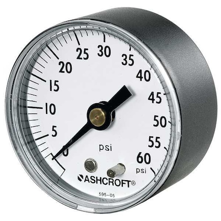 Industrial Pressure Gauge, 0 to 600 psi, 2 in Dial, 1/4 in NPT, Center Back Location MPN:20W1005PH02B600#