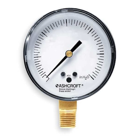 Low Pressure Gauge, 0 to 20 psi, 2 1/2 in Dial, 1/4 in NPT, Bottom Location MPN:25 1490A 02L 20 OZ/H2O