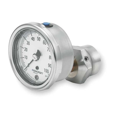 Pressure Gauge with Diaphragm Seal, 0 to 100 psi, 2 1/2 in Dial, 1/4 in NPT, Lower Back Location MPN:251009AW02B100#/25310SS02TXCG