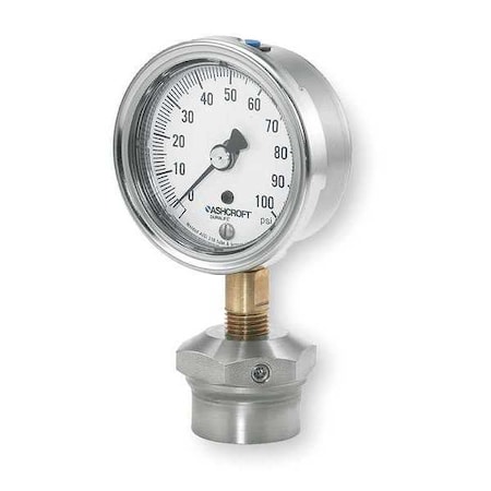 Pressure Gauge with Diaphragm Seal, 0 to 100 psi, 2 1/2 in Dial, 1/4 in NPT, Bottom Location MPN:251009AW02L/310SSLXCG100