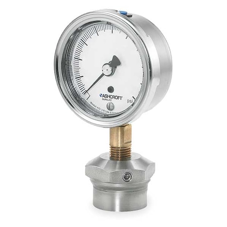 Pressure Gauge with Diaphragm Seal, 30 to 0 to 30 psi, 2 1/2 in Dial, 1/4 in NPT, Bottom Location MPN:251009AW02L/310SSLXCGV/30