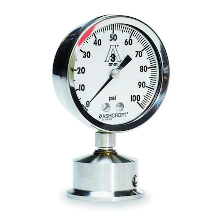 Pressure Gauge, 0 to 200 psi, 2 1/2 in Dial, 2 in Tri-Clamp, Bottom Location MPN:35-1032S-20L-200