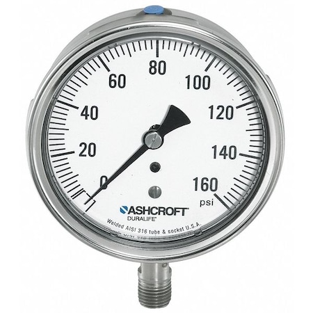 Industrial Pressure Gauge, 0 to 2, 000 psi, 3 1/2 in Dial, 1/4 in NPT, Bottom Location MPN:351009SW02L2000#