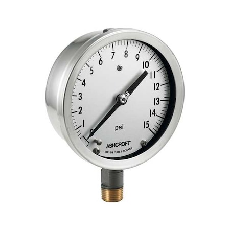 Pressure Gauge, 0 to 30 psi, 4 1/2 in Dial, 1/2 in NPT, Bottom Location MPN:451009S04L30#