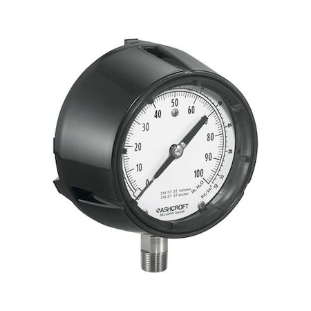 Low Pressure Gauge, 0 to 10 psi, 4 1/2 in Dial, 1/2 in NPT, Lower Location, Phenolic Case Material MPN:451188SS04L10IW