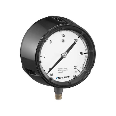 Pressure Gauge, 0 to 60 psi, 4 1/2 in Dial, 1/2 in NPT, Bottom Location, Phenolic Case Material MPN:451220S04L60#