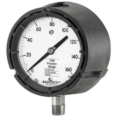 Process Pressure Gauge, 0 to 160 psi, 4 1/2 in Dial, 1/2 in NPT, Bottom Location MPN:451259SD04L160#