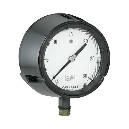 Pressure Gauge, 0 to 400 psi, 4 1/2 in Dial, 1/4 in NPT, Bottom Location, Phenolic Case Material MPN:451279AS02L400#