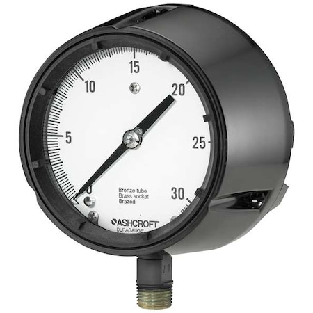 Process Pressure Gauge, 0 to 30 psi, 4 1/2 in Dial, 1/2 in NPT, Bottom Location MPN:451279AS04L30#