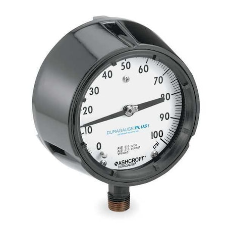 Process Pressure Gauge, 0 to 100 psi, 4 1/2 in Dial, 1/2 in NPT, Bottom Location MPN:451279SS04LXLL100